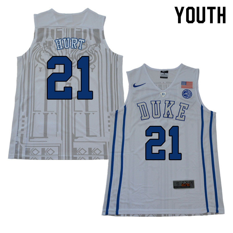 Youth #21 Matthew Hurt Duke Blue Devils College Basketball Jerseys Sale-White